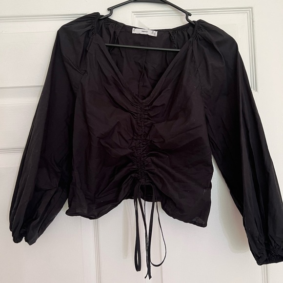 Mango cotton blouse with ruched detail US size 2 black - Picture 9 of 10
